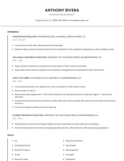 Exploration Geologist Resume