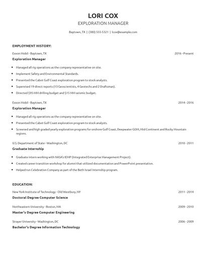 Exploration Manager Resume