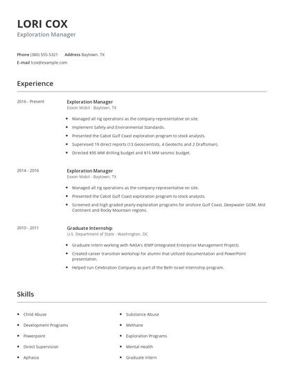 Exploration Manager Resume