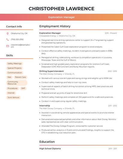 Exploration Manager Resume