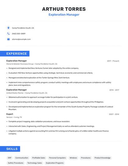 Exploration Manager Resume
