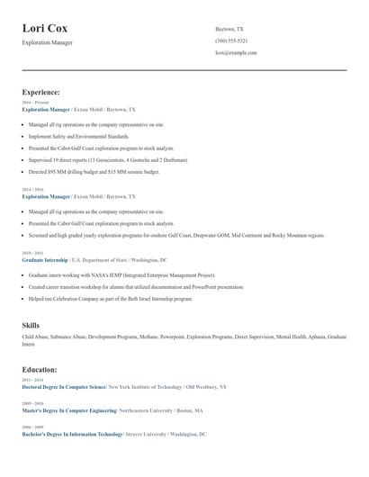 Exploration Manager Resume