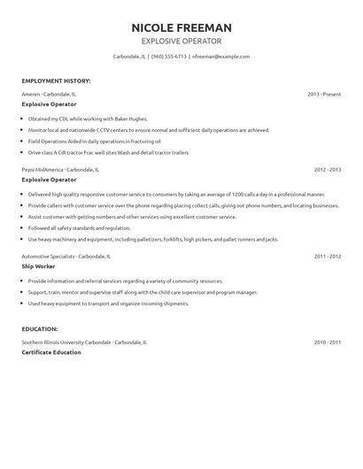 Explosive Operator Resume