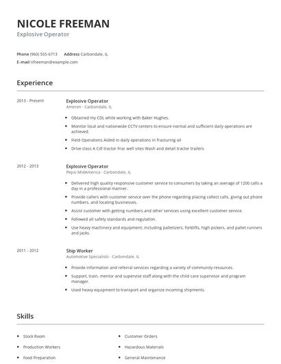 Explosive Operator Resume