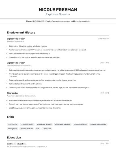 Explosive Operator Resume