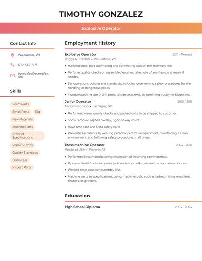 Explosive Operator Resume