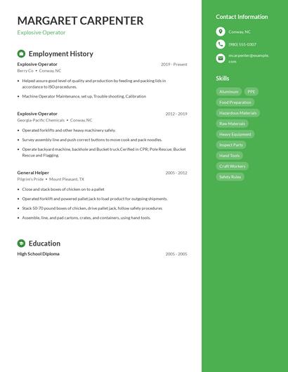 Explosive Operator Resume