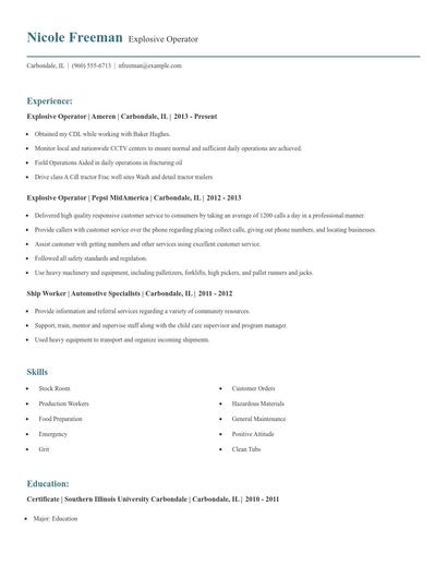 Explosive Operator Resume