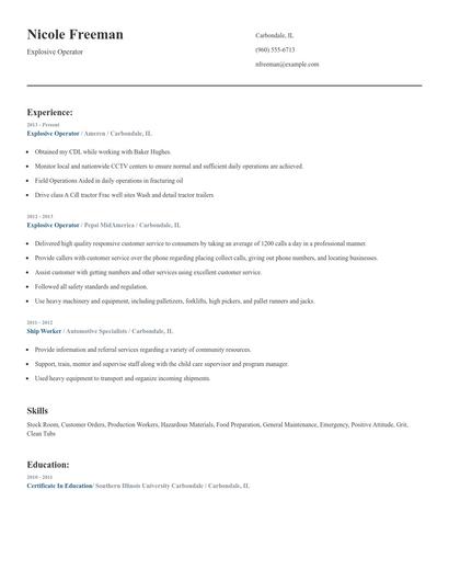 Explosive Operator Resume