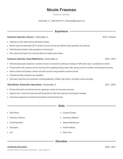 Explosive Operator Resume