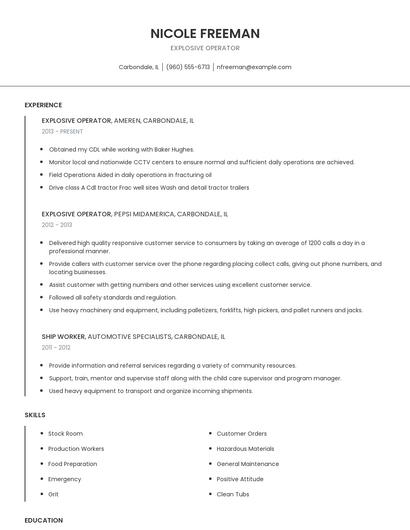 Explosive Operator Resume