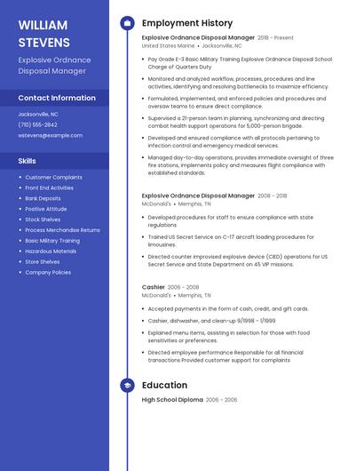 Explosive Ordnance Disposal Manager Resume
