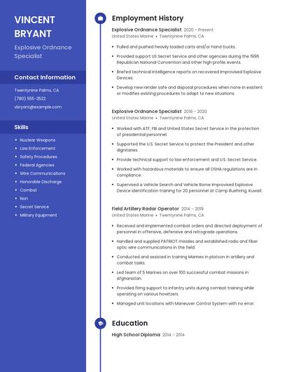 Explosive Ordnance Specialist Resume