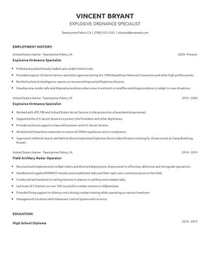 Explosive Ordnance Specialist Resume
