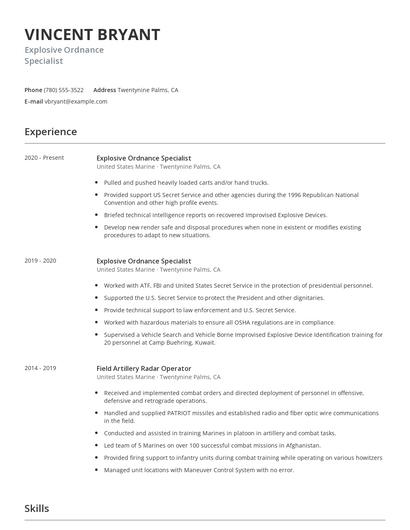 Explosive Ordnance Specialist Resume