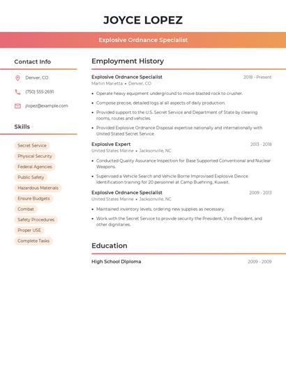 Explosive Ordnance Specialist Resume