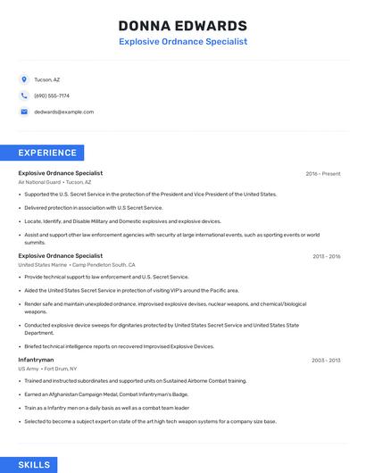 Explosive Ordnance Specialist Resume