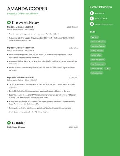 Explosive Ordnance Specialist Resume