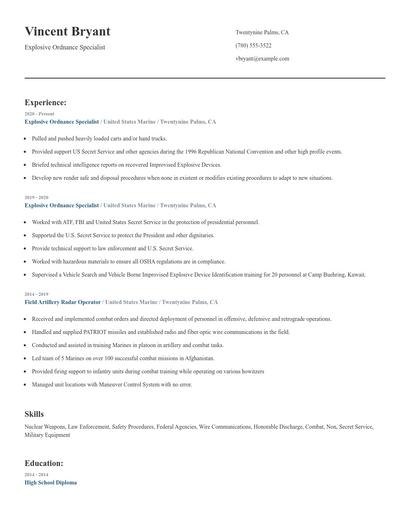 Explosive Ordnance Specialist Resume