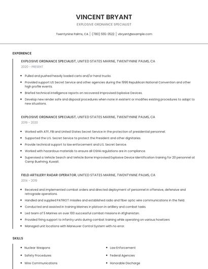Explosive Ordnance Specialist Resume