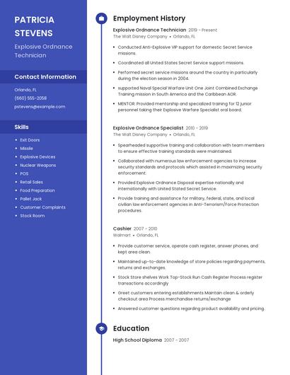 Explosive Ordnance Technician Resume