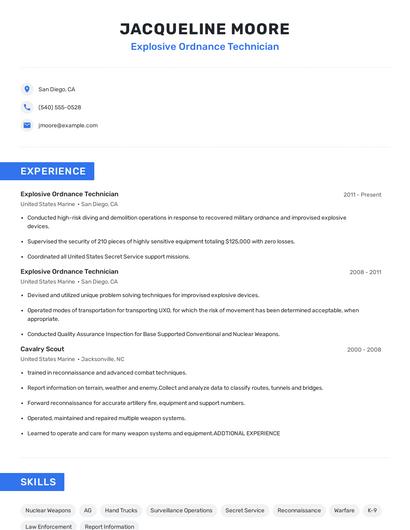 Explosive Ordnance Technician Resume