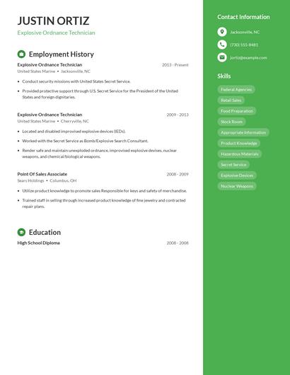 Explosive Ordnance Technician Resume