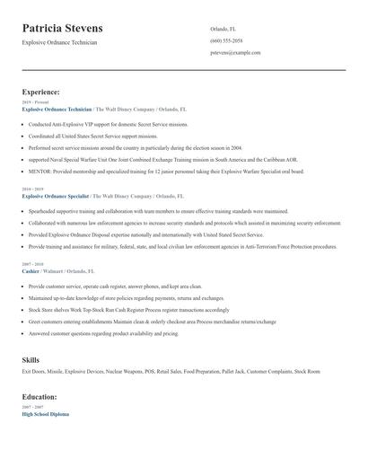 Explosive Ordnance Technician Resume