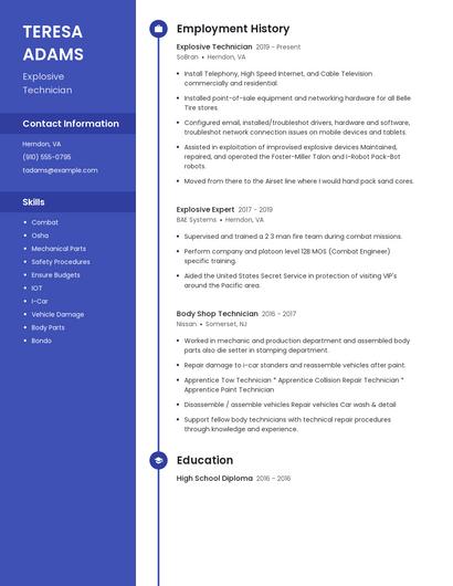 Explosive Technician Resume