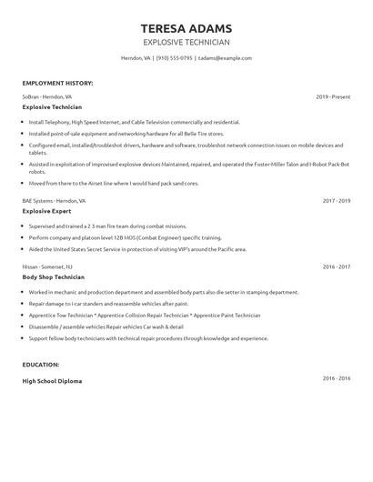 Explosive Technician Resume
