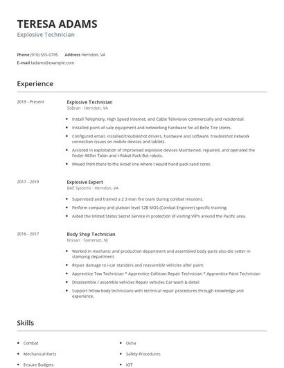 Explosive Technician Resume