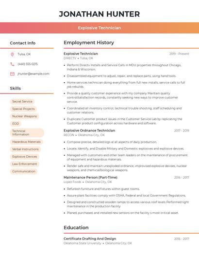 Explosive Technician Resume