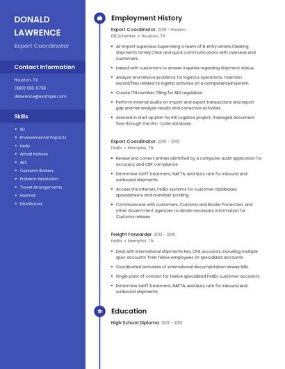 Export Coordinator Resume