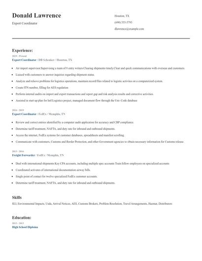 Export Coordinator Resume