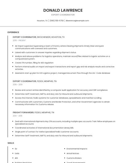 Export Coordinator Resume