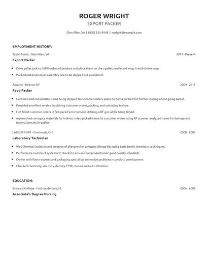 Export Packer Resume
