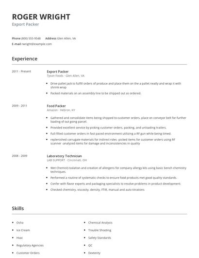 Export Packer Resume