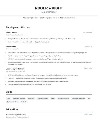 Export Packer Resume