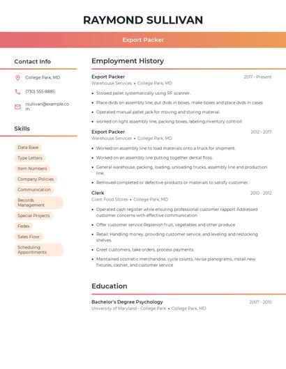 Export Packer Resume