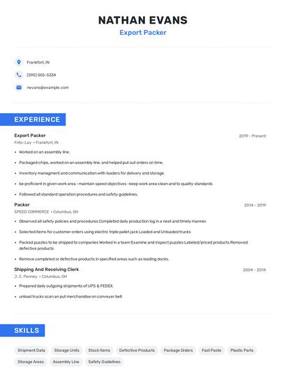 Export Packer Resume