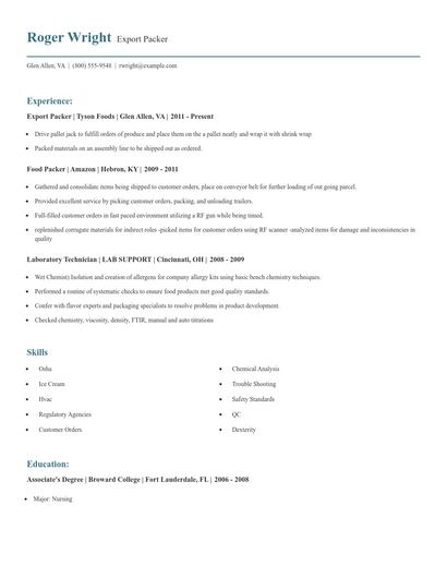 Export Packer Resume