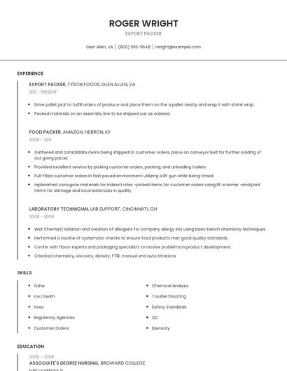 Export Packer Resume