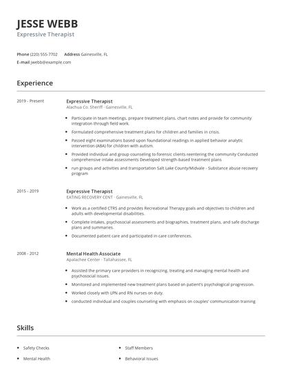 Expressive Therapist Resume