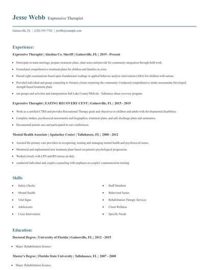 Expressive Therapist Resume