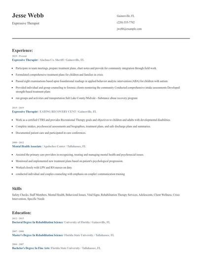 Expressive Therapist Resume