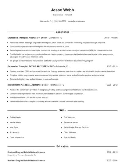 Expressive Therapist Resume