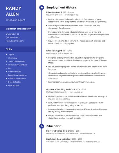 Extension Agent Resume
