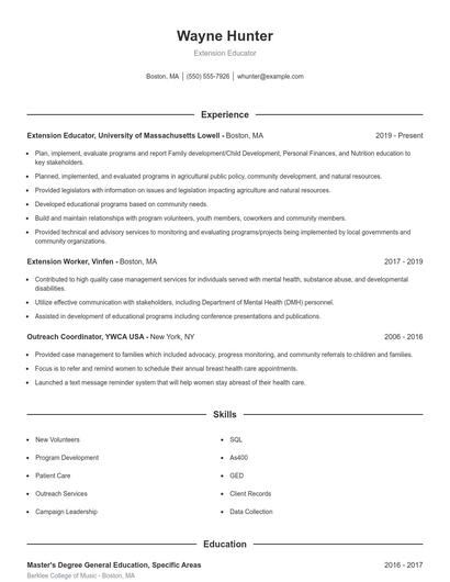 Extension Educator Resume