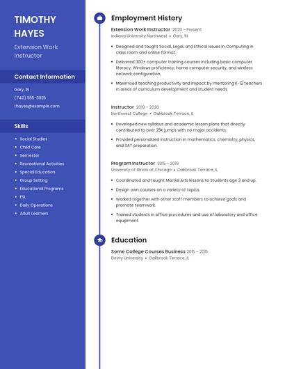 Extension Work Instructor Resume