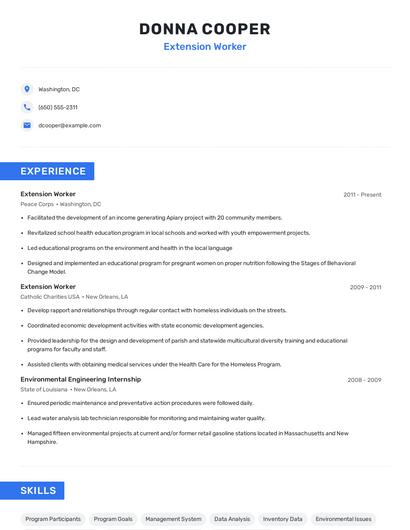 Extension Worker Resume